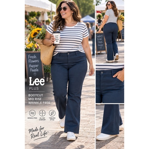 Lee Pants - Lee Plus Women's 20W M Rivet Navy Wrinkle Free Mid Rise Bootcut Pants NWT